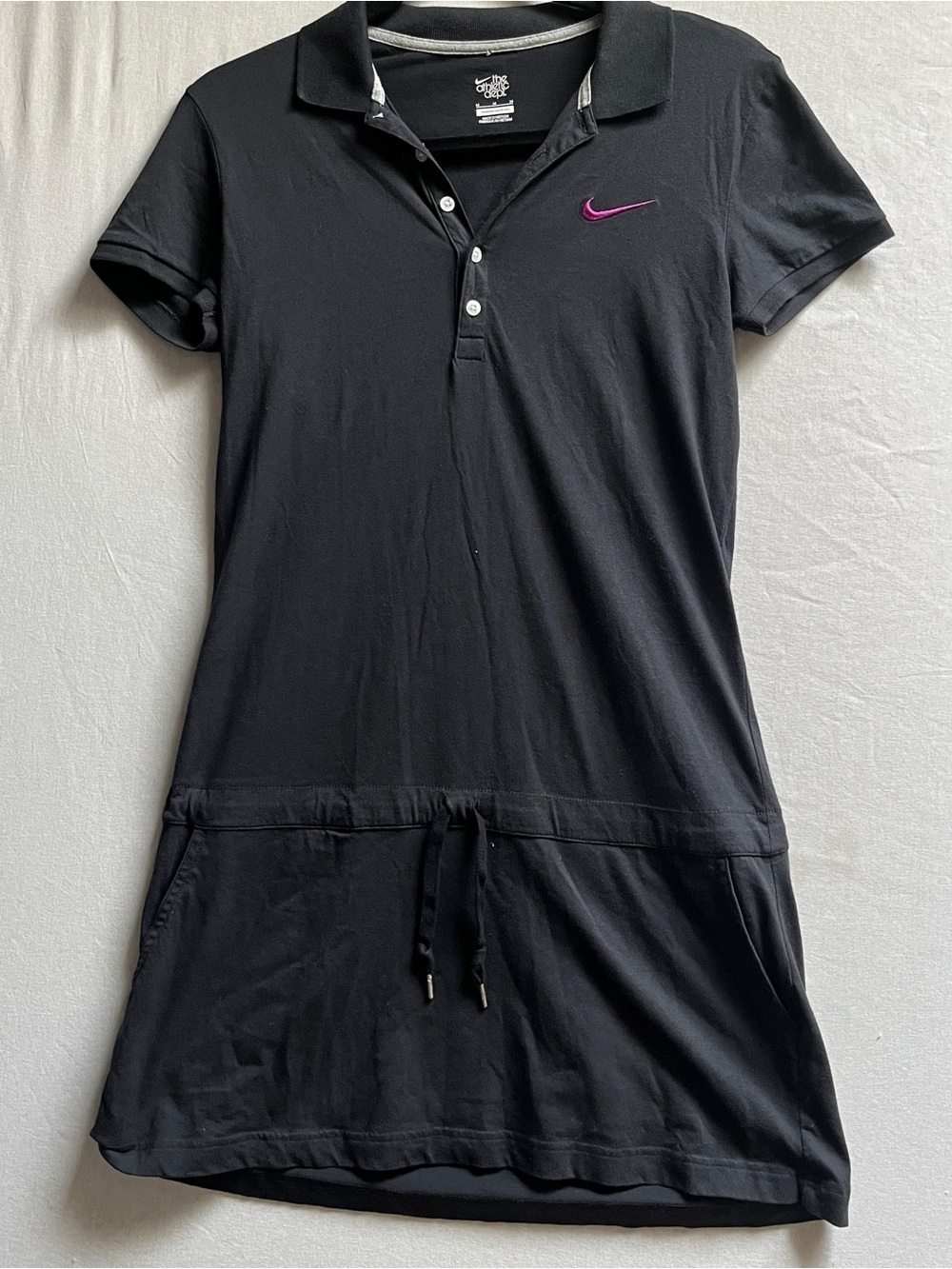 Nike Athletic Dept Short Sleeve Drawstring Waist Polo Mini Dress Black Size M